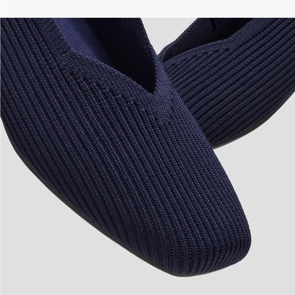 Vivaia Mary Jane Shoes Women Size 43 Navy Blue Knit Square toe adjustable strap - Picture 3 of 8